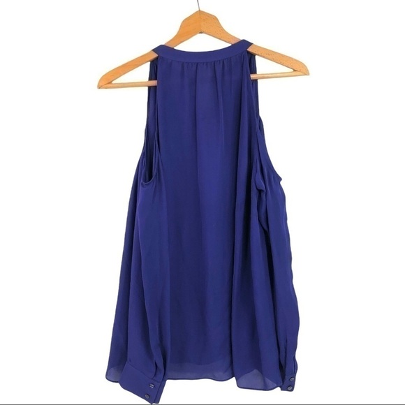 Artelier, Nicole Miller - Silk, Cold Shoulder Button Down, NAVY BLUE - Picture 3 of 7